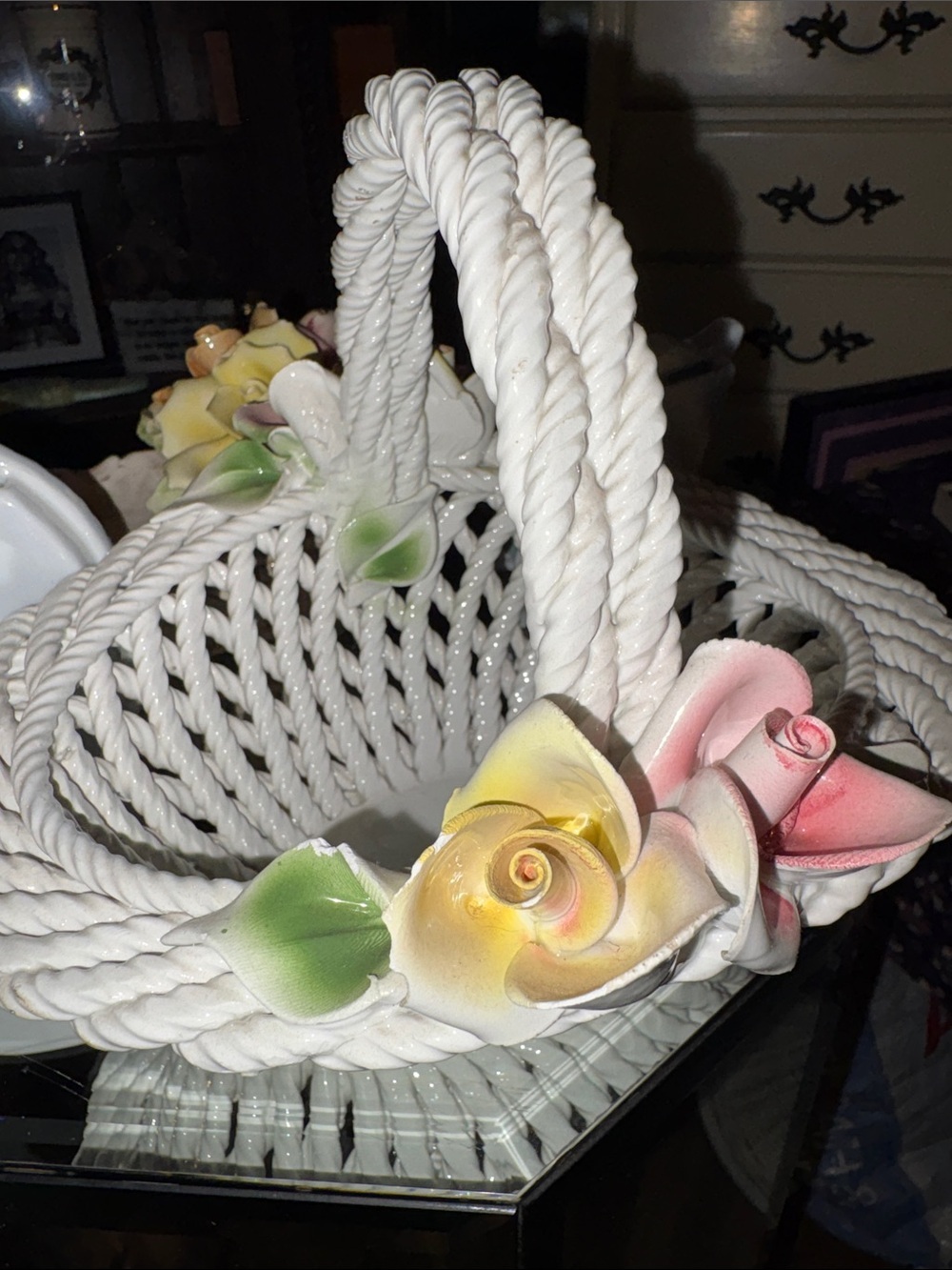 3D Ceramic Flowers Home Decor Bundle Soap Dish 2 Frames & A Basket Made In Italy - Picture 8 of 9